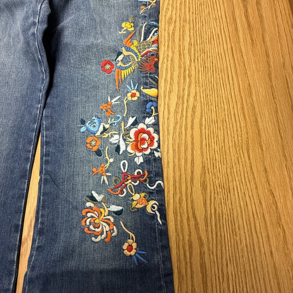 Lucky Brand Blue Denim Flare Jeans with Floral Embroidery - Picture 8 of 15